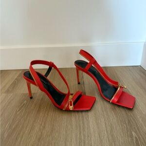 Versace Red Heels with Gold Detailing